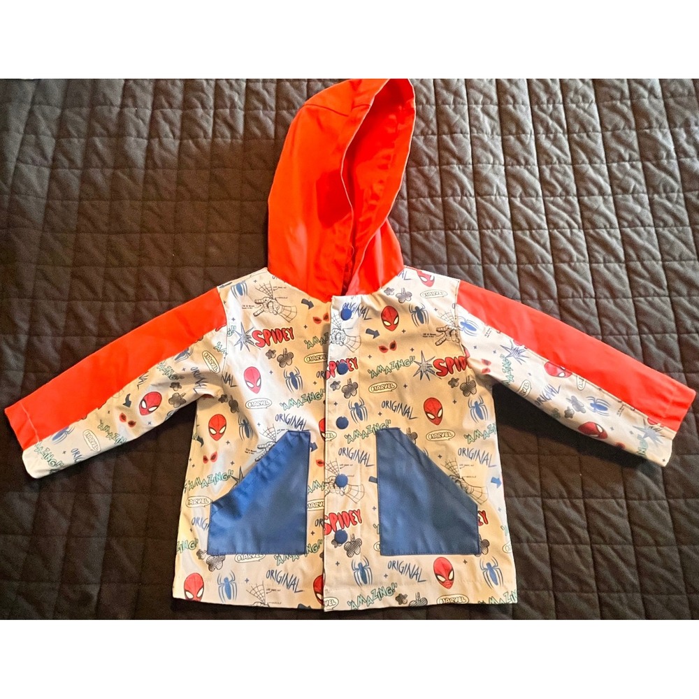 Disney Marvel Spidey and His Amazing Friends Hooded Rain Jacket Red White Size 2